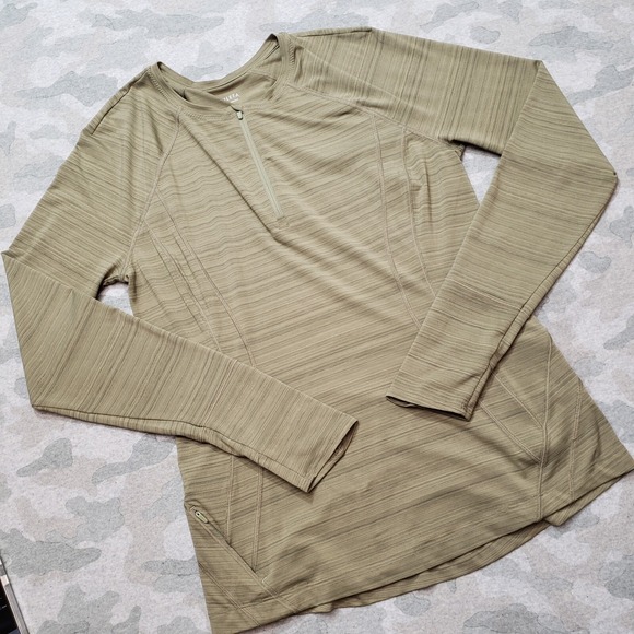 Athleta Top Womens Medium Green 1/4 Zip Long Sleeve - Picture 2 of 11
